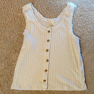 Cream Button front ribbed tank top